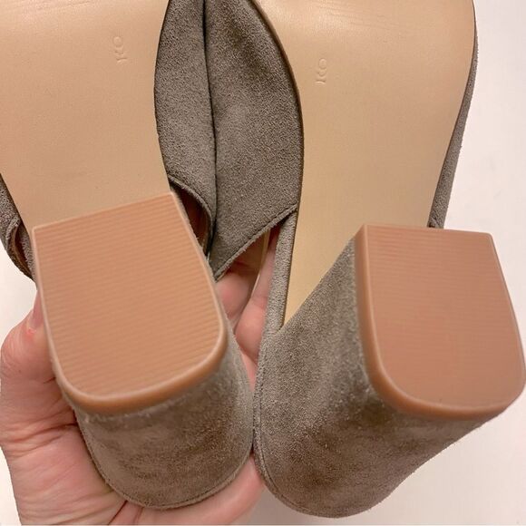 Franco Fortini brown Lisa leather suede block heel open toe pump shoes booties 9 - Picture 7 of 11